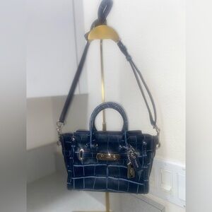 Coach Navy Blue Croc-Embossed Swagger Satchel/Crossbody EUC